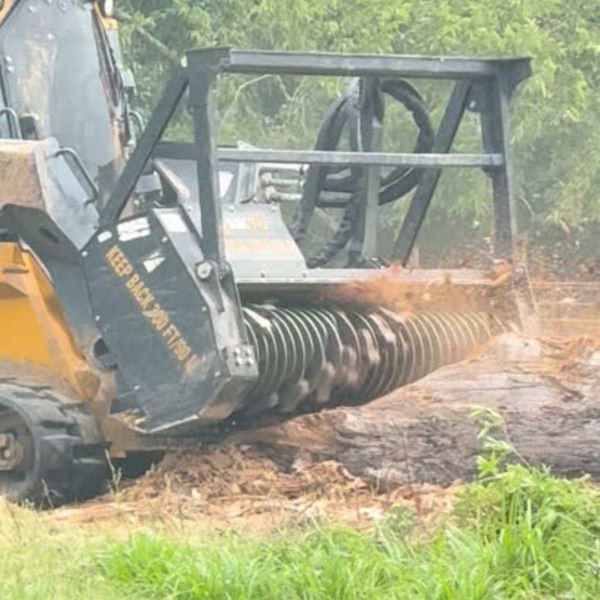 mulcher shown mulching dead tree in Paris Texas
